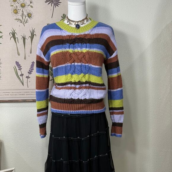 90s Y2k Cable Knit Stripe Pullover Sweater Whimsy Twee Fairy Grunge Whimsigoth M - Picture 1 of 5